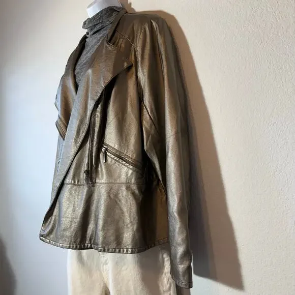 GOOD Lane Bryant Metallic Vegan Lesther Moto Jacket Women’s size 18/20 - Picture 3 of 8